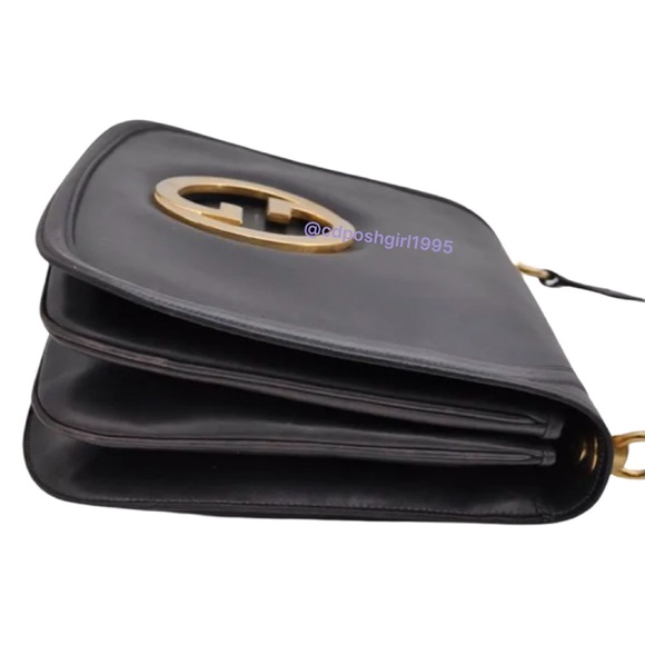 Gucci 1970s navy blue Blondie gold interlocking GG shoulder bag 2-ways accordion - Picture 11 of 16